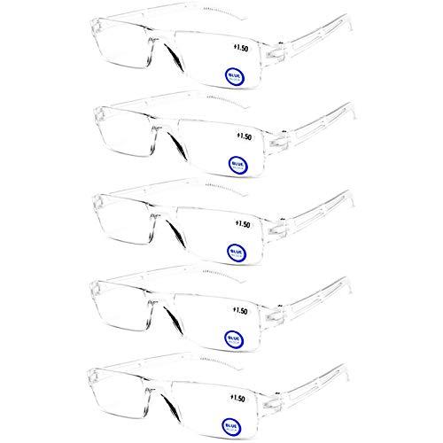 AQWANO Blue Light Blocking Computer Reading Glasses 5 Pack Clear Frame Rimless Readers Anti Glare Filter Lightweight for Women Men, 2.5