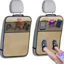 lebogner Back Seat Cover for Kids + 3 Pocket Storage Organizer, 2 Pack Kick Mats Backseat Protector, Car Accessories Waterproof Kick Guard for Vehicles to Protect from Dirt, Mud & Scratches, Beige