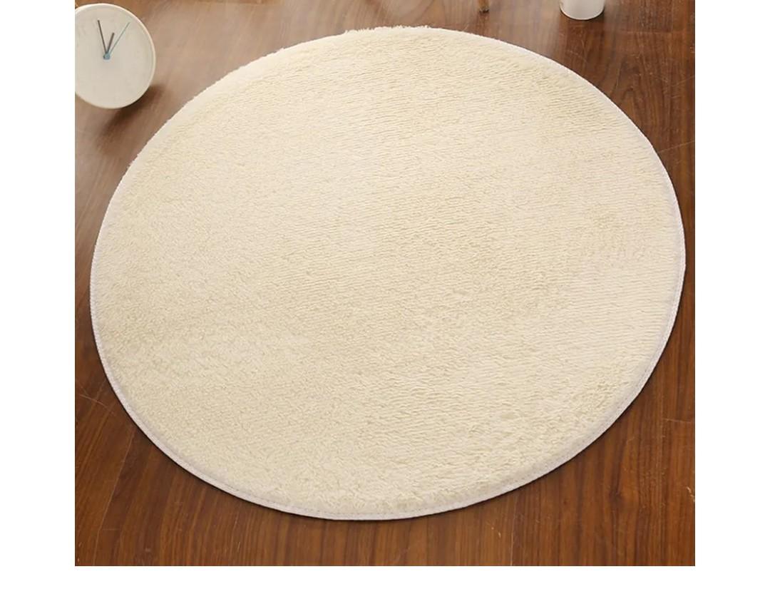Plush Round Rug Soft Indoor Yoga Mat for Children Bedroom Home Decor Nursery Beige 3 Feet
