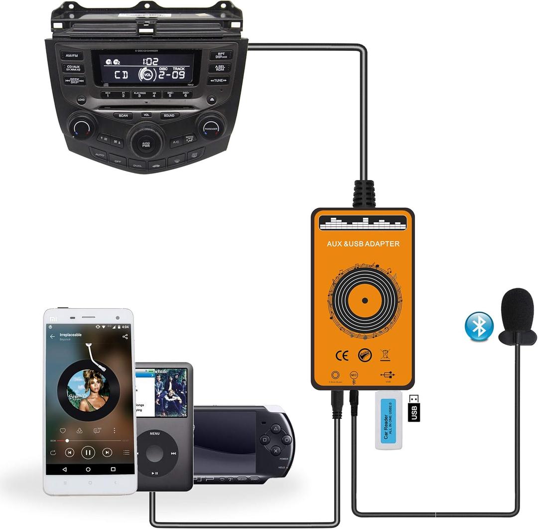 Car Bluetooth Transmitter with USB & AUX Input Interface for Honda Accord 2003-2012, Civic 2006-2014, CR-V 2004-2014, Odyssey 2005-2010, Pilot 2006-2014, TSX 2004-2011, MDX 2005-2006