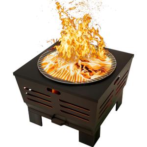 Fire Beauty Fire Pit with Stand,Smokeless Wood Burning Firepit with Ash Pan,Portable Outdoor Firepit with Cooking Grate & Poker for Camping,Backyard|L:23''xW:23''xH:19'',28.6lbs