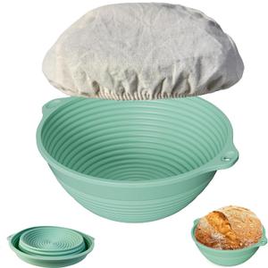 Silicone Bread Proofing Basket, 9 inches Sourdough Baking Bowl with liner Thick Foldable Reusable Handmade Bread Making Supplies for Bakers (Light Green)