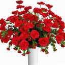 Pack of 4 Bundles - Artificial Gerbera Daisy Silk Flowers Shrubs Plants Flower Bushes for Home Garden Wedding Indoor Outdoor Decor Basket Planter, Red