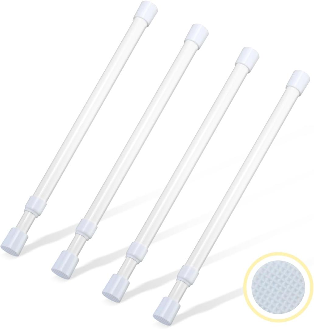 4 Pcs Small Tension Rod 12-20 inch Spring Rod, Tension Rod Spring Tension Rods, Small Tension Curtain Rod, Short Thin Tension Rods, Mini Tension Rods for Closet, Cabinets, Cupboard, Drawers, White