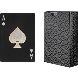 2 x KashoClean Playing Cards, Waterproof Plastic Playing Cards, Easy Shuffling Black Gold Pattern Durable Deck of Cards for Water Card Games and Party - Black