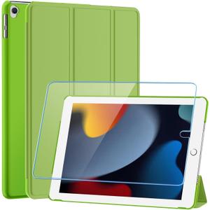 SUPFINE for 10.2 Inch iPad 9th Generation Case 2021, with [ Glass Screen Protector ]/ iPad 8th/7th Generation Case 2020/2019, Slim Stand Translucent Back Shell Cover, Green
