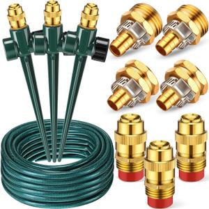 Landical Above Ground Irrigation Garden Sprinkler System 3 Pack Lawn Sprinkler and 32.8 ft Garden Hose Drip Irrigation System Garden Watering System DIY Plant Watering Set for Yard(Dark Green)