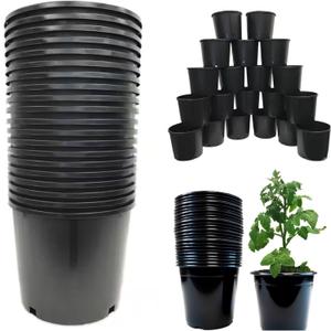 1 Gal/3 Gal/5 Gal/ 7 Gal/ 15 Gal/ 25 Gal Black Plastic Nursery Plant Container Garden Planter Pots, Plastic Plant Pots with Drainage Holes Garden Flower Pots (3 Gal 24 pcs)