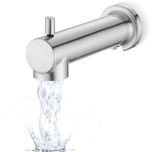 YASINU Slip on Extra Long Tub Spout with Diverter Universal Tub Diverter Spout for 1/2" Copper Water Pipe, Brushed Nickel