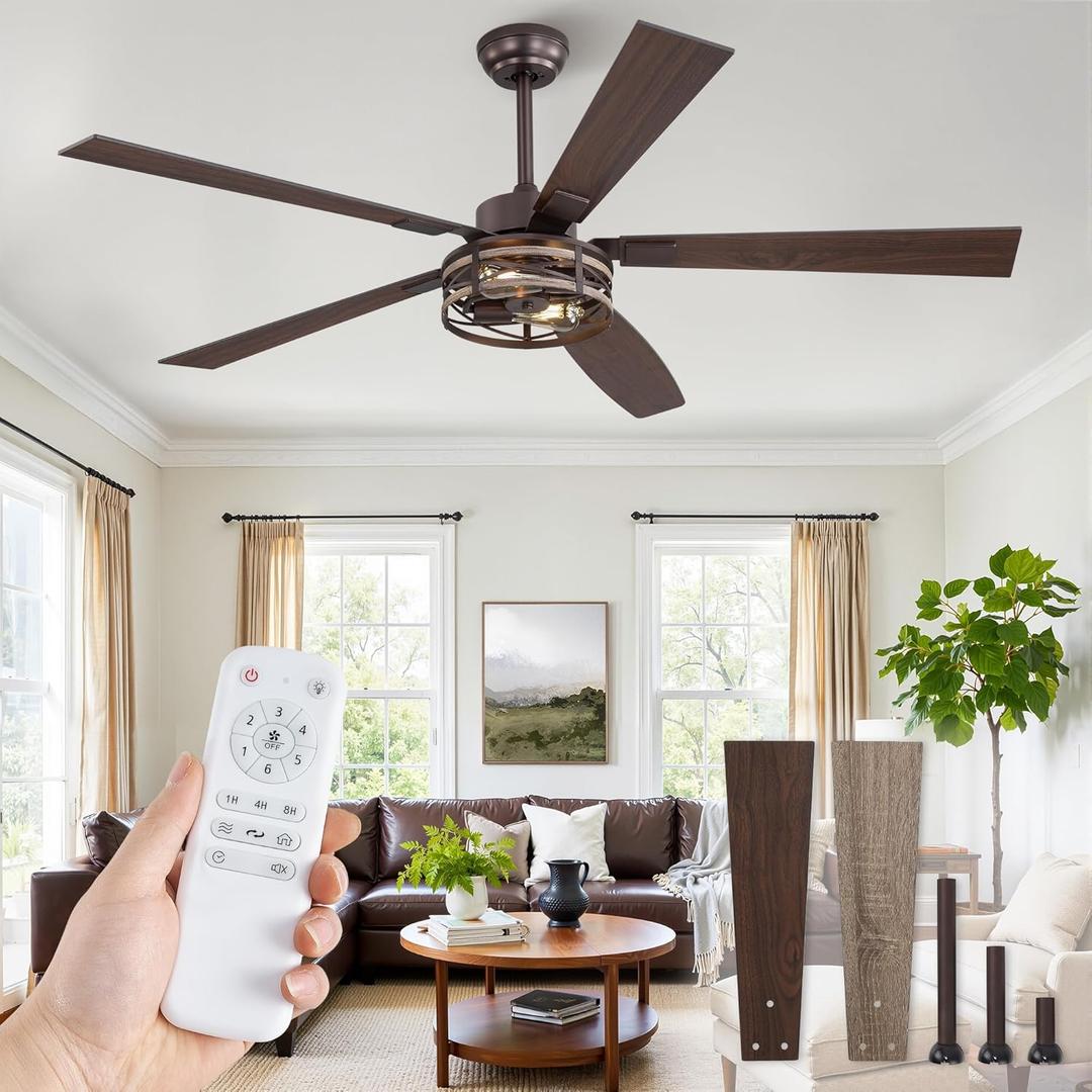 Fanbulous Ceiling Fan with Light & Remote, 60" Farmhouse Caged, DC Motor