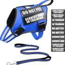 Service Dog Vest Harness and Leash Set+10 Patches,Easy Walk Blue S No Pull&Adjustable Reflective Dog Harness Small Sized,Dog Leash with 2 Soft Padded Handles,for Training Hiking Walking, Small