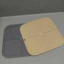 2 Pack Lick Mat for Dogs,Cats,Upgraded 8.58.5 inches Licking Mats with Suction Cups,Slow Feeder Licking Pad for Anxiety Relief and Boredom Reducer,Suitable for Dog Training Set 2 (Gray & Beige)