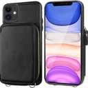 Bocasal RFID Blocking Wallet Case for iPhone 11, Adjustable Crossbody Zipper Purse Case Card Holder with Kickstand Detachable Wrist Strap, PU Leather Flip Folio Case 6.1 Inch (Black)