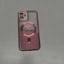 Hython for iPhone 12 Case Glitter, Compatible with MagSafe Love Heart Magnetic Clear Phone Cases for Women Girls, Full Camera Protection Sparkle Plating Shockproof Protective Cover, Pink