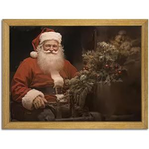 Christmas Wall Art Pictures, Vintage Christmas Wall Decor Prints, Vintage Santa Portrait Canvas Print Posters, Farmhouse Santa Pictures for Wall Framed 16x24 Inch
