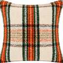 18x18 Tartan Plaid Pillow Covers Thick Red Green Premium Tweed Loop Yarn Christmas Throw Pillow Scottish Square Farmhouse Holiday Decorative Cushion Case for Home Living Room Couch Sofa