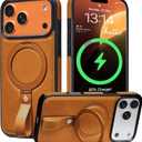 Butaiga for iPhone 17 Pro Leather Case with Stand, Anti-Slip Grip Ring, Fits for MagSafe (Brown, iPhone 17 Pro)