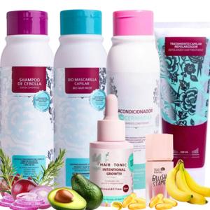 Kit Crecimiento Intensivo y Reparacin: Shampoo de Cebolla, Biomascarilla Capilar, Acondicionador para Cabello, Tratamiento Repolarizador, Tnico Capilar Crecimiento Intensivo (5 productos+Obsequio)