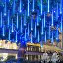 2 Pack Christmas Decorations Lights Outdoor, Extendable Meteor Shower Lights with Timer, Total 384LED 30cm 16 Tubes Indoor Outdoor Rain Light Cascading String Light for Xmas Garden Party Decor (Blue)