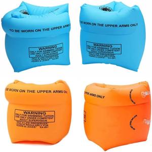 2-4 Pcs Inflatable Arm Swimming Floaties Bands, Floatation Water Wings, Swimming Arm Ring Floatie for Children and Adults 30-150LBS (Blue & Orange)