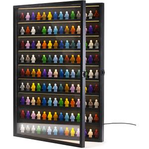 Large 126 Minifigures Miniature Display Case ,LED Building Block Toy Collectibles Display Box , Wall Mount Figure Display Cabinet with Acrylic Protected Clear Lockable Door