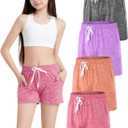 4 Pack Girls Athletic Shorts Dry-Fit Basketball Shorts with Pockets,Girls Running Shorts for Kids Gym Soccer (L)