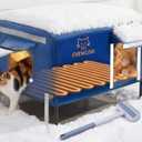 Outdoor Heated Cat House for Outside Cats Winter, 25'' Exceptional Thermal and Weatherproof, Outdoor Feral Cat Shelter with Waterproof Eaves & Magnetic Escape Door for Feral Barn Cat Kitty (Dark blue)