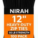 12 inch Black Cable Ties, UV resistant, Self-locking, Multi-purpose Nylon Heavy Duty Zip Ties, Wire Ties for Professionals, Office, Home, Garden, and Cable Management by Nirah (12" 100 pk 50lbs)