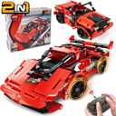 GAMZOO RC Toy Best Birthday Gifts for Age 6 7 8 9 10 11 12 Years Old Kids Boys Girls 2 in 1 Remote Control Racing Car Building Blocks 351 Pcs DIY Building Kits Engineering Construction Toy (Red)