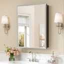 Keonjinn 24" x 30" Medicine Cabinets with Mirror for Bathroom, Brushed Nickel Recessed or Surface Wall-Mounted Aluminum Alloy Framed Beveled Mirror, Farmhouse Bathroom Mirror with Storage Cabinet