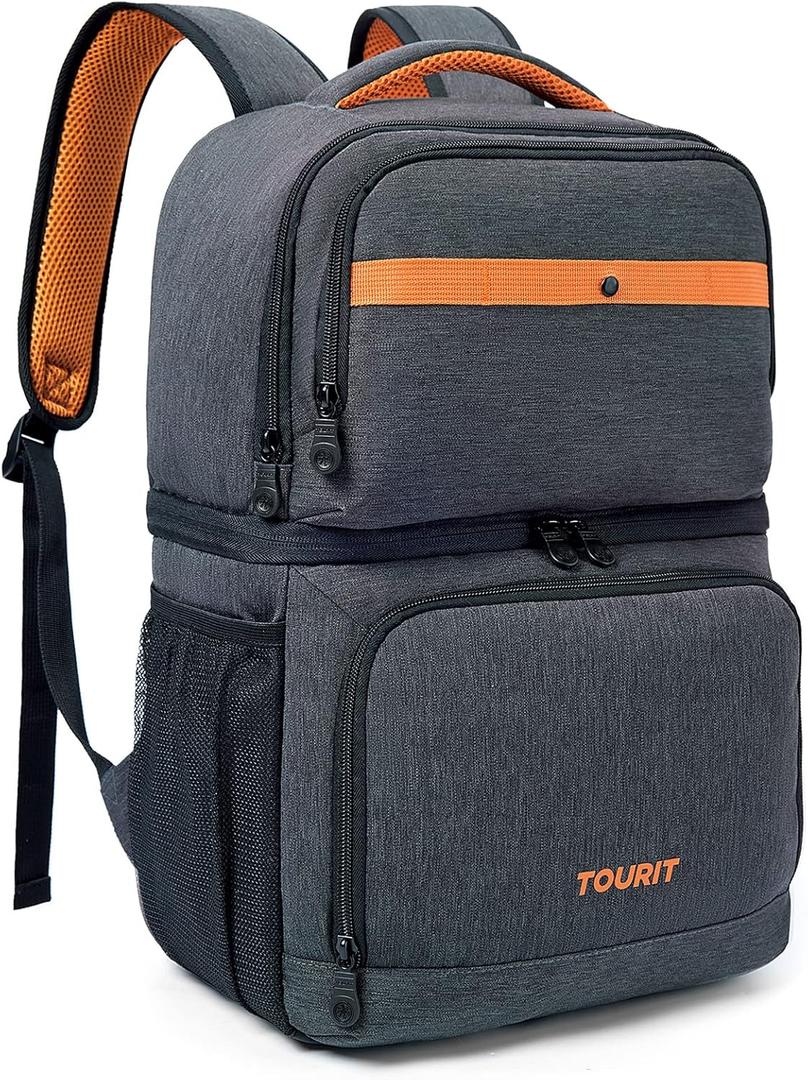TOURIT Backpack Cooler with Double Decks, Insulated Cooling Bag for Lunch, Waterproof Lightweight for Men to Camping, Picnic, Hiking, Beach Park (2-Dark Grey)