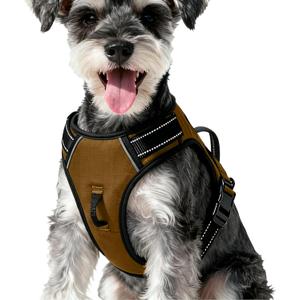 No Pull Dog Harness, No Chock Reflective Adjustable Soft Padded Pet Vest with Easy Control Handle, Easy Wearing with Stylish, Reinforced Knot, 2 Buckles,  Medium, Brown