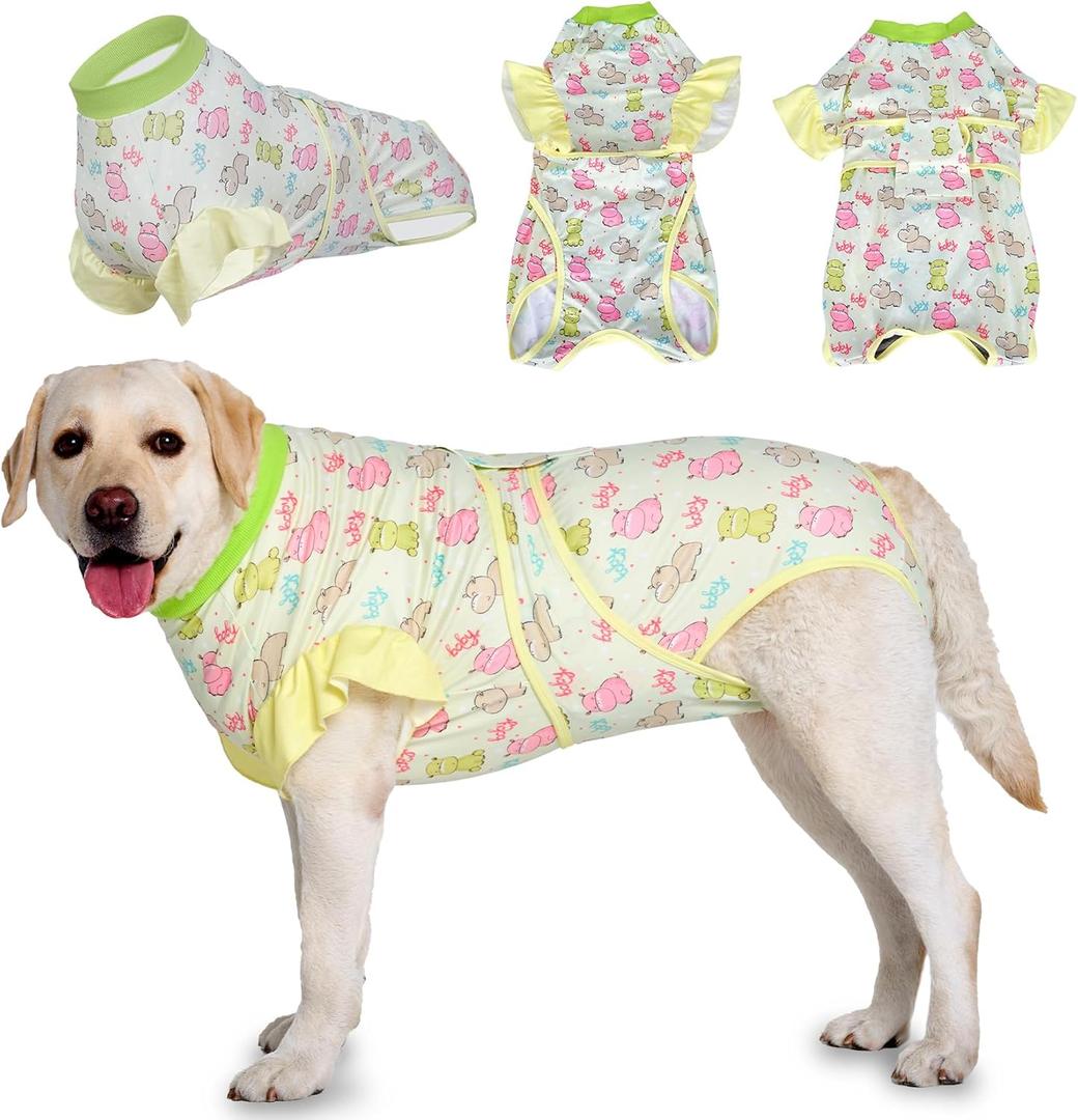 LovinPet Dog Recovery Suit - Medium Large - Professional Large Dog Recovery Suit Abdominal Wound Surgical Clothes Post-Operative Vest E-Collar Alternative Recovery,Hippo,Yellow,M