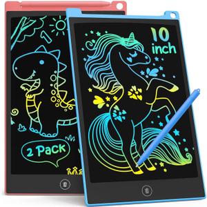 TECJOE 10 Inch 2 Pack LCD Writing Tablet, Colorful Doodle Board Drawing Tablet for Kids, No Mess Toddler Travel Learning Toys, Christmas Birthday Gifts for 3 4 5 6 7 8 Year Old Boys Girls Preschooler (Blue Pink)