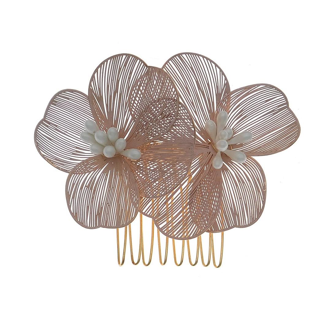 Women's Decorative Petal-Shape Silhouette Flower Hair Clips, Side Combs, and Wedding Head Pieces for Bride, Party, Prom (KC)