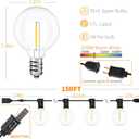 Svater Outdoor String Lights 150 FT, Patio Light with 78 Shatterproof LED Bulbs, Outside Plastic Hanging G40 Globe Lights for Cafe Market Bistro Backyard, Dimmable Warm White 2700K
