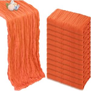 12 Pack Orange Cheesecloth Table Runner 10ft Boho Gauze Fabric Cheese Cloth Table Runner 35 x 120 Inch Rustic Sheer Runner for Romantic Wedding Decor Bridal Shower Party Table Centerpiece Decoration