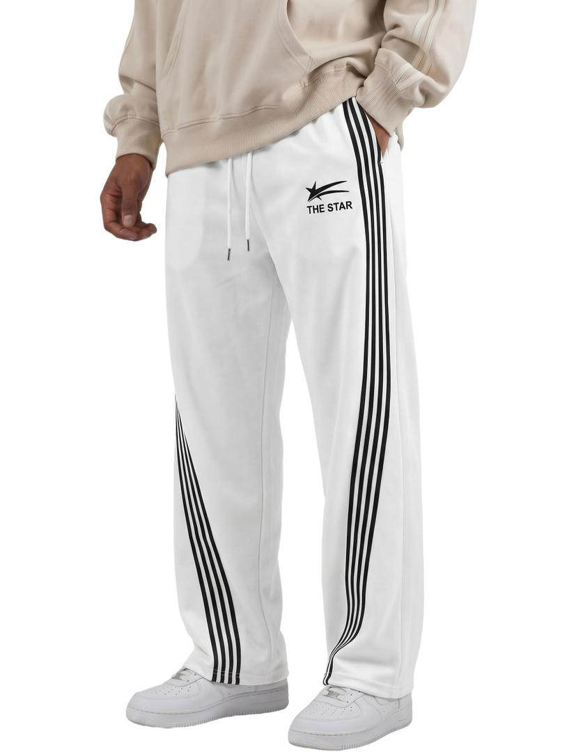 QJQ Men's Y2K Baggy Sweatpants Parachute Pants Wide Leg Vintage Track Pants Casual Streetwear Star-White XX-Large (White)