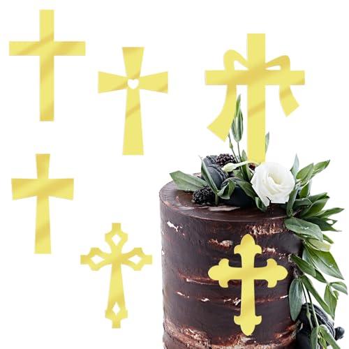 Keoysek 12 Pieces Baptism Cake Toppers Mirror Acrylic Cross Cake Decorations,First Communion,Baby shower cake topper,Birthday Cake Decor,Religious cake decorations Party Supplies
