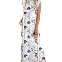 Zeagoo Women's Casual Maxi Beach Dress, Floral Crew Neck Summer Dress Long Split with Pockets Cruise Cotton Dresses for Women Business 2025 Blue Flower, L