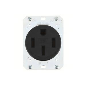 Bryant 9450FR Industrial Grade 50 Amp NEMA 14-50 Receptacle, Made in USA, Single Flush, 3 Pole 4 Wire Grounding 125/250V, Black
