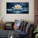 Large Zen Canvas Wall Art White Lotus Floral Bloom In Water Picture Wall Decor Abstract Night Lotus Poster Print Artwork for Yoga Spa Meditation Spiritual Room Bathroom Living Room Office 40L''x20W''