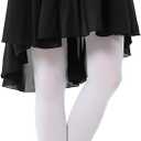 Ballet Wrap Skirt Chiffon Pull-on Elastic Waist Dance Skirt for Women Girls Ballet Dancewear (Black, S)
