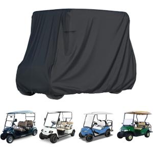 2/4 Passenger Golf Cover for Yamaha EZGO Club Car, 500D Silver Coated Waterproof Durable Polyester Golf Cover, Windproof,Sunproof,Dust Proof (Black-112x48x73in)