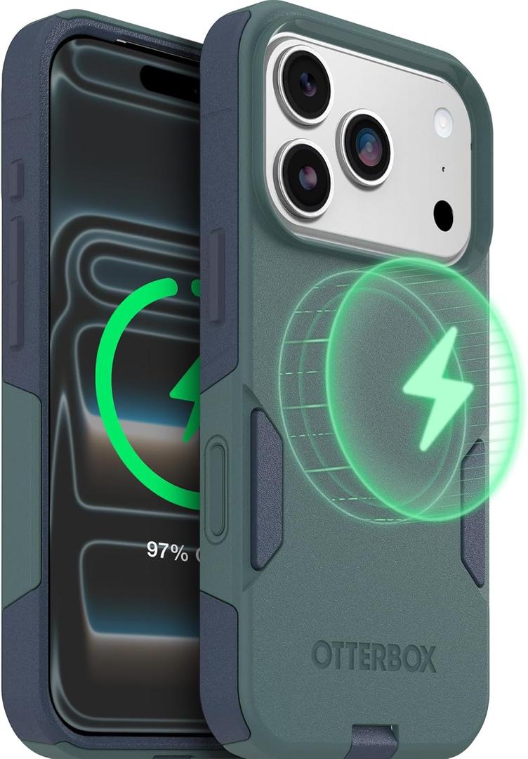 OtterBox iPhone 17 Pro (Only) Commuter Series Case Built-in MagSafe Thin, Dual-Layer, Pocket-Friendly, Port Cover Saltwater Breeze (Sage/Blue)