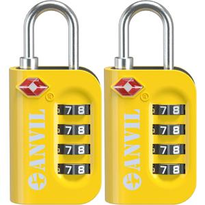 ANVIL TSA Approved Luggage Lock - 4 Digit Combination, 10,000 Combinations, Easy-Read Password Window, Travel Lock for Suitcases, Backpacks, Gym & Student Lockers, Baggage (YELLOW 2 PACK)