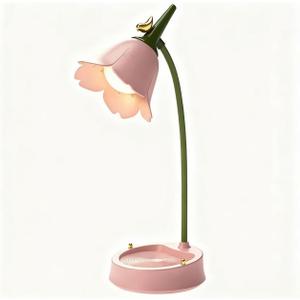 LED Desk Lamp Cordless Table Light Adjustable Gooseneck Dimmable Touch Rechargeable Battery Eye-Caring Night Light for Kids,Mini Cute Lamp for College Dorm Bedroom Reading (Pink)