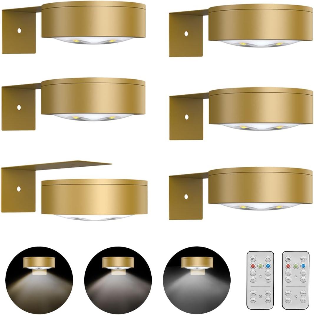 6-Pack Battery Operated Picture Light Magnetic Painting Light with 3 Lighting Modes,Remote and Dimmable Timer Art Display Light for Picture Artworking Frame Portrait,Wireless Wall Decor Puck Lights