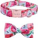 Unique style paws Bowtie Dog Collar Cotton Watermelon Adjustable Summer Collar for Small Medium Large Dogs - XL