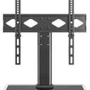 Rfiver Universal Table Top TV Stand TV Base Replacement for Most 27-60 Inch LCD LED Flat Curved Screen TVs Holds up to 88lbs, Height Adjustable TV Mount Stand with Tempered Glass Base, VESA 400x400mm